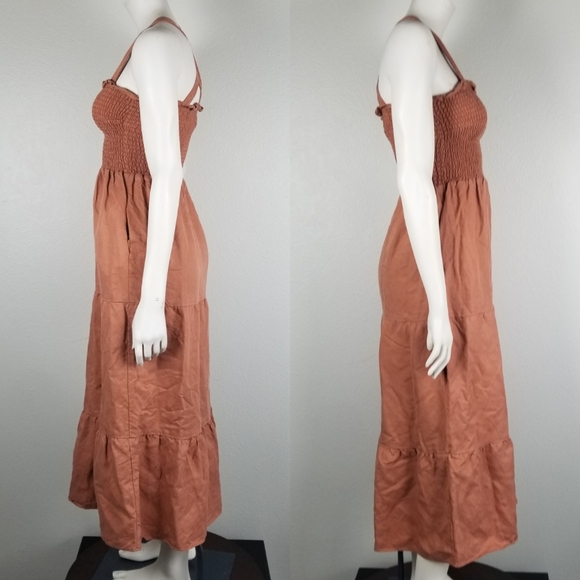 Vetta The Smocked Tier Dress in New Clay Linen Tencel Blend Size XS - Picture 4 of 12